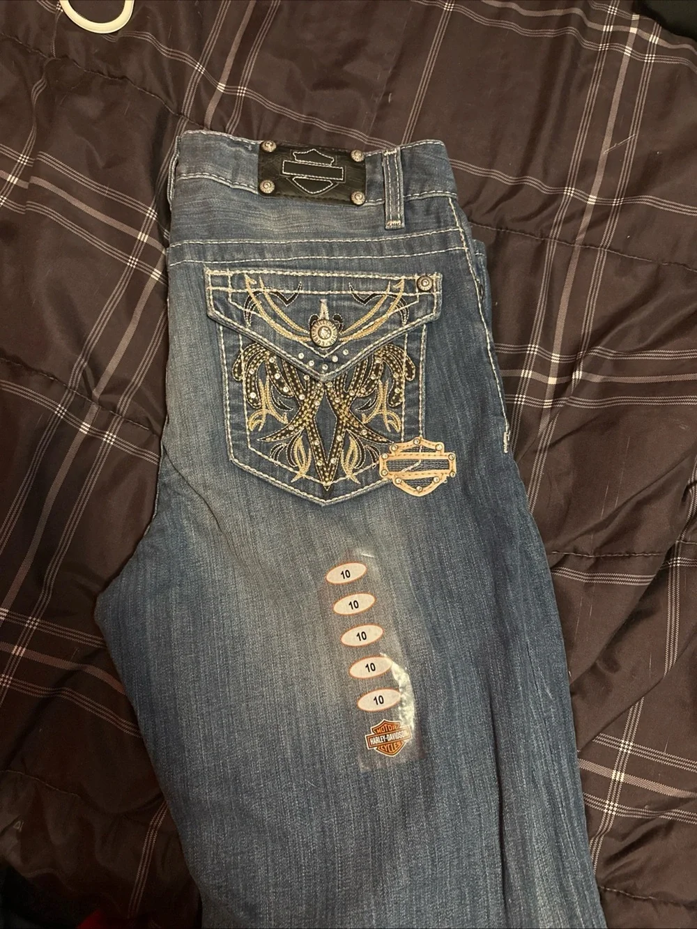 Harley-Davidson Blue Embroidered Pocket Women’s Jeans - Picture 1 of 10